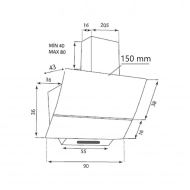 Hotte Orient Périmétrale - 90cm - OH Glass 90DA835 - Noir