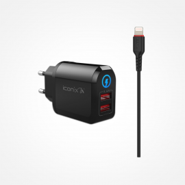 Chargeur Iconix 3.4A Lightning - IC-HC1024 - Noir