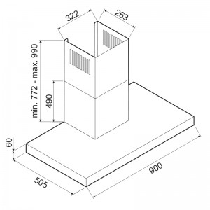 Hotte Focus Décorative - 90cm - Quadra 9010 - Inox