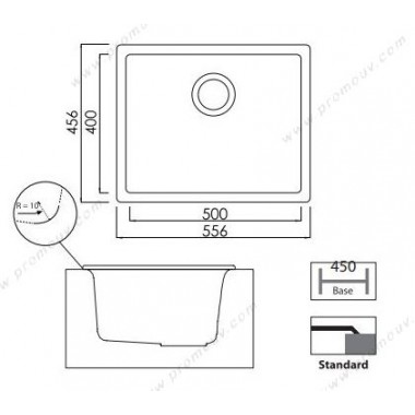 Évier Encastrable FOCUS  1 bac - 56 cm - SMILE.56