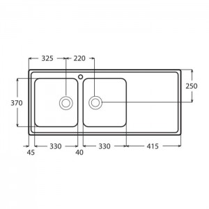 Évier Encastrable FOCUS  2 bacs - 116 cm - FH.1162D - Inox