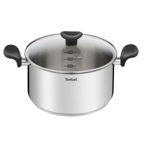 Faitout Tefal 24 cm + couvercle verre - E3084604 - Inox