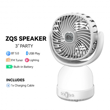 Ventilateur portable Sing-e 3-en-1 : ventilateur, haut-parleur Bluetooth et lampe LED - Zqs-F802 - Blanc