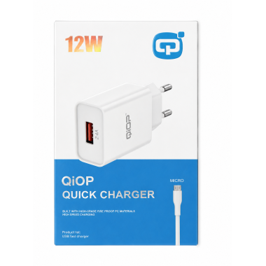 Chargeur QIOP 12W USB + Câble Micro-USB – Blanc - Qiop