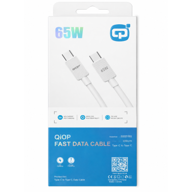 Câble QIOP 65W Type-C vers Type-C 1M – Blanc - Qiop