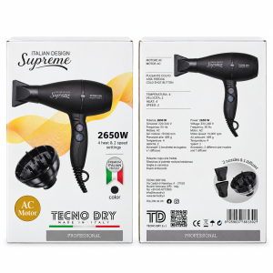 Sèche-Cheveux Professionnel Tecno Dry Supreme 2650W – Noir - Tecno Dry